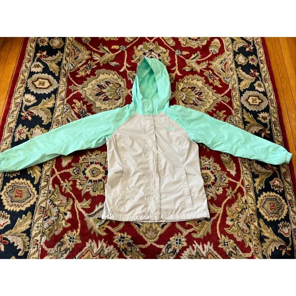 The North Face Jacket Womens S Full Zip Windbreaker Rain Coat Teal Gray Classic